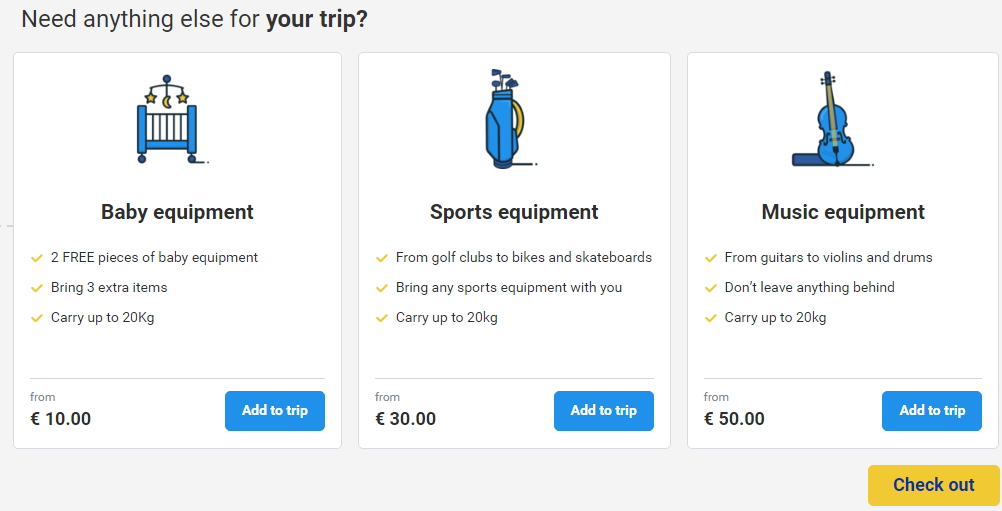 Оплата негабаритного багажа на сайте Ryanair